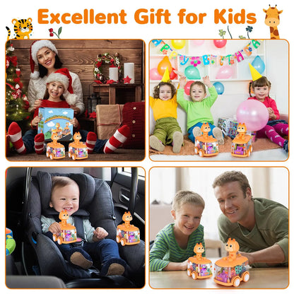 Baby Animal Car Toys for Toddlers 1 2 3 Years Light up LED Toy Pull Back Car with Visible Gear Birthday Gifts for Kids Boys Girl