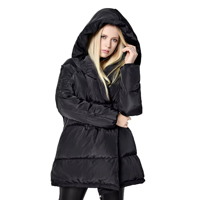 Winter Women Jackets 90% White Duck down Parkas Loose Hooded Coats Medium Long Warm Casual Pink Snow Outwear