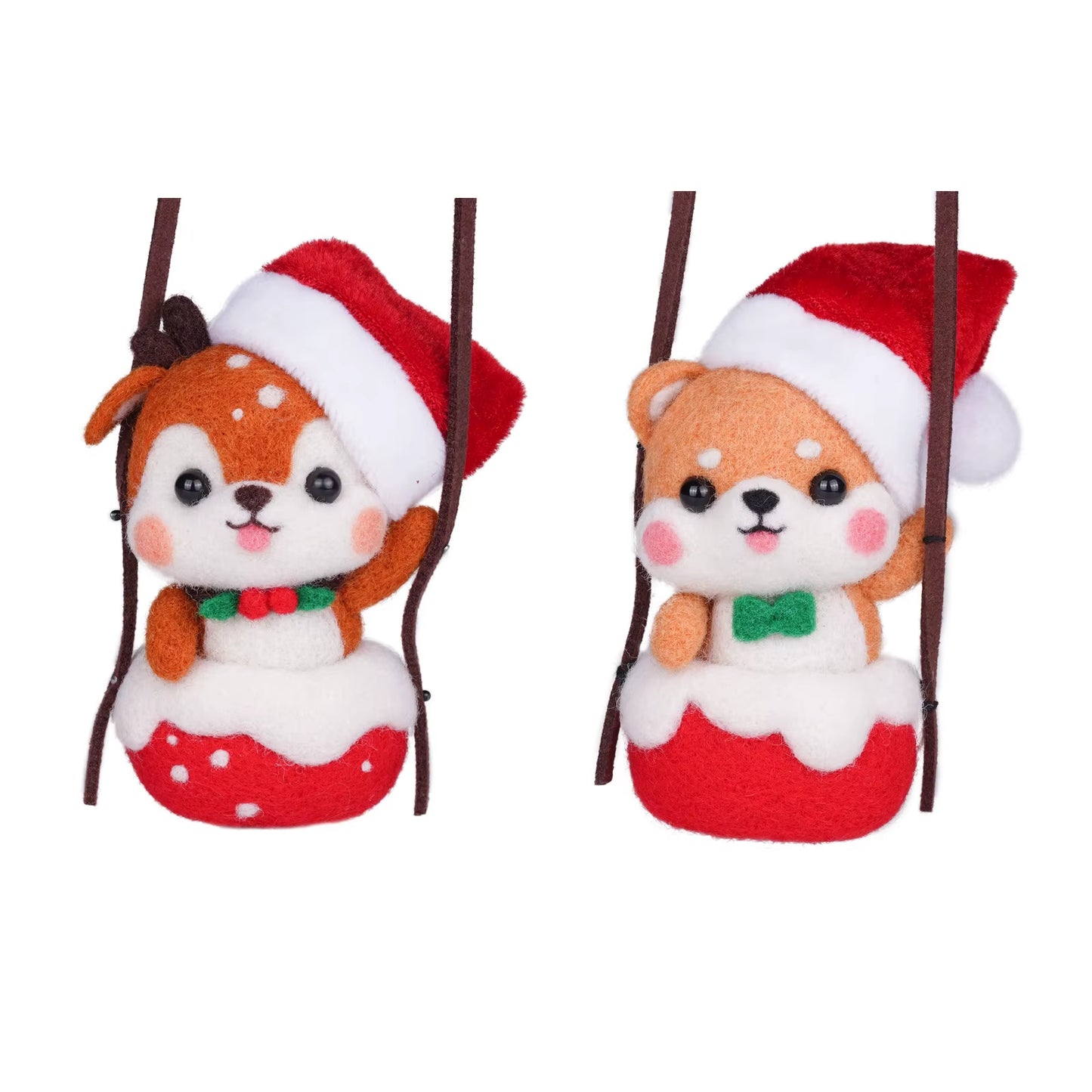 Wool Felt Pokes Christmas Swing Chai Dog 1 to 1 Video Teaching Handmade DIY