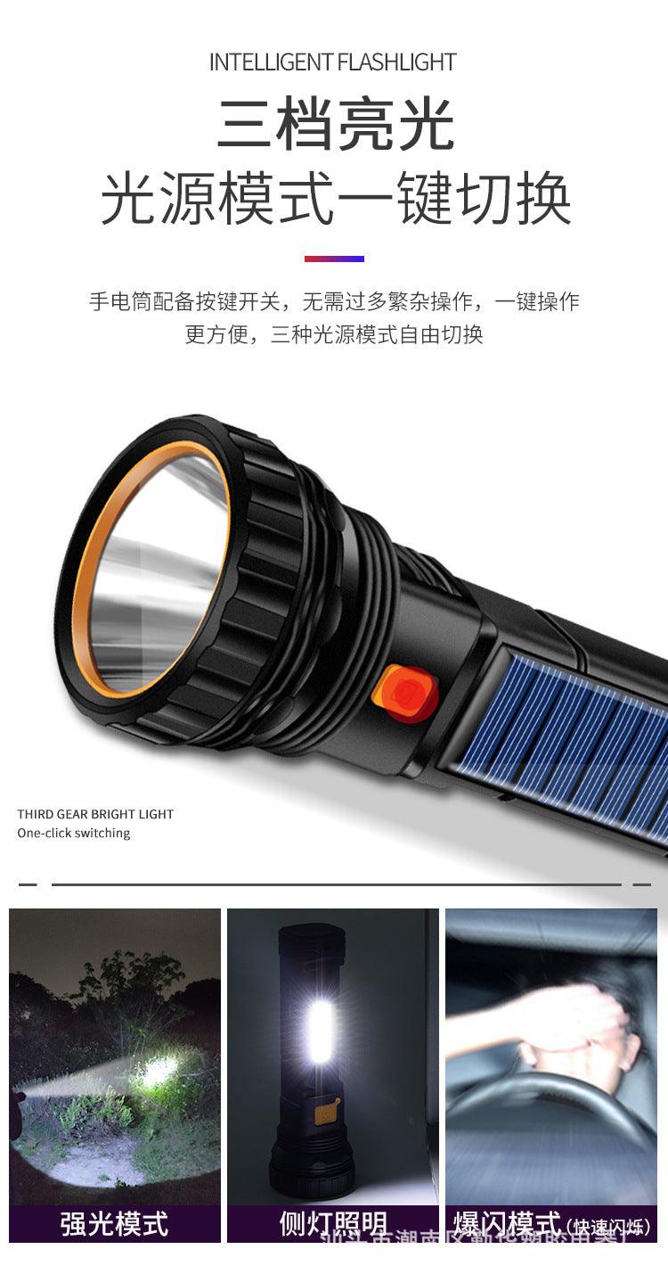 Strong solar flashlight super bright outdoor explosive long endurance with charging portable handheld 100,000 lumns light-4