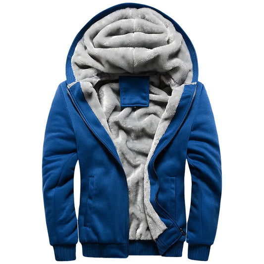 Black Hoodies Men 2025 Winter Jacket Fashion Thick Men'S Hooded Sweatshirt Male Warm Fur Liner Sportswear Tracksuits Mens Coat