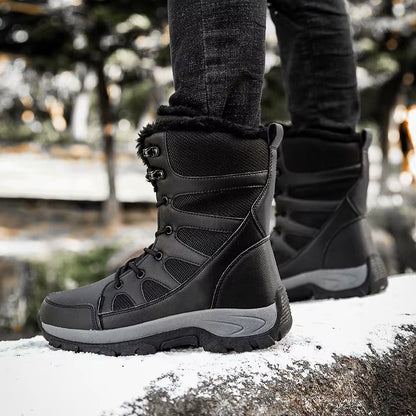 Men'S Winter Fur Integrated Snow Boots in Sizes 39 to 45 Men'S High Top Outdoor Cold Resistant Work Boots anti Slip Shoe Sole