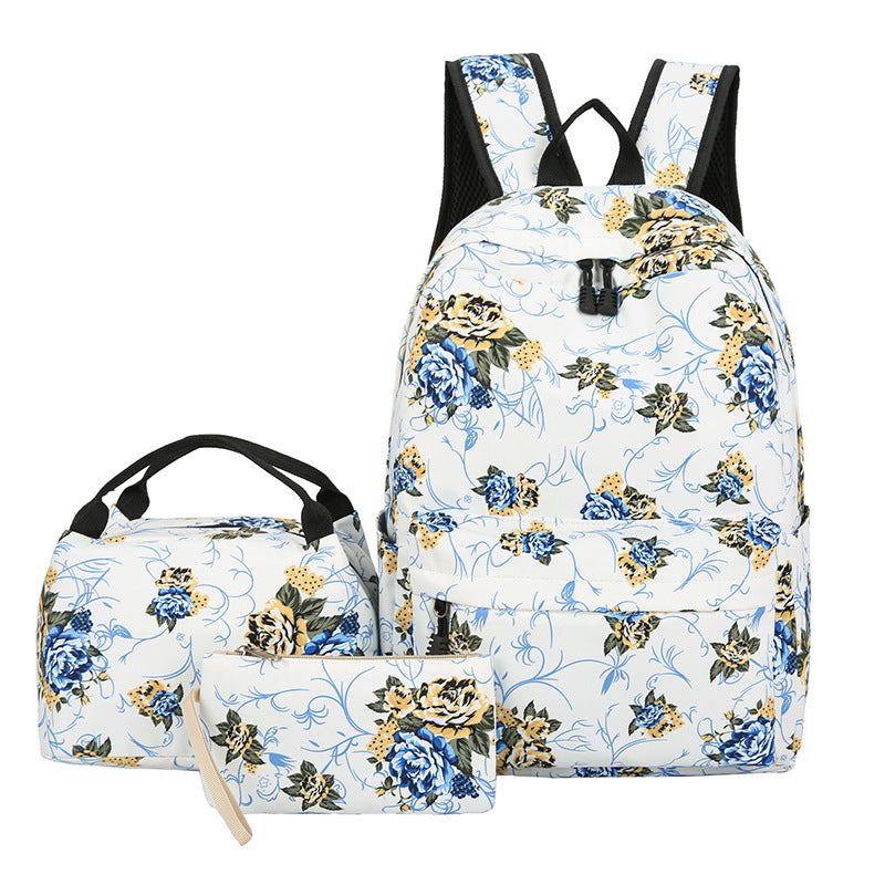 Floral Bags 3pcs Schoolbag Backpack Lunch Bag And Wallets-2