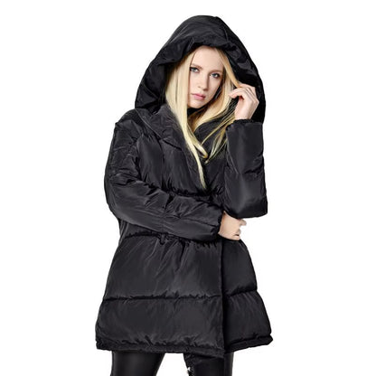 Winter Women Jackets 90% White Duck down Parkas Loose Hooded Coats Medium Long Warm Casual Pink Snow Outwear