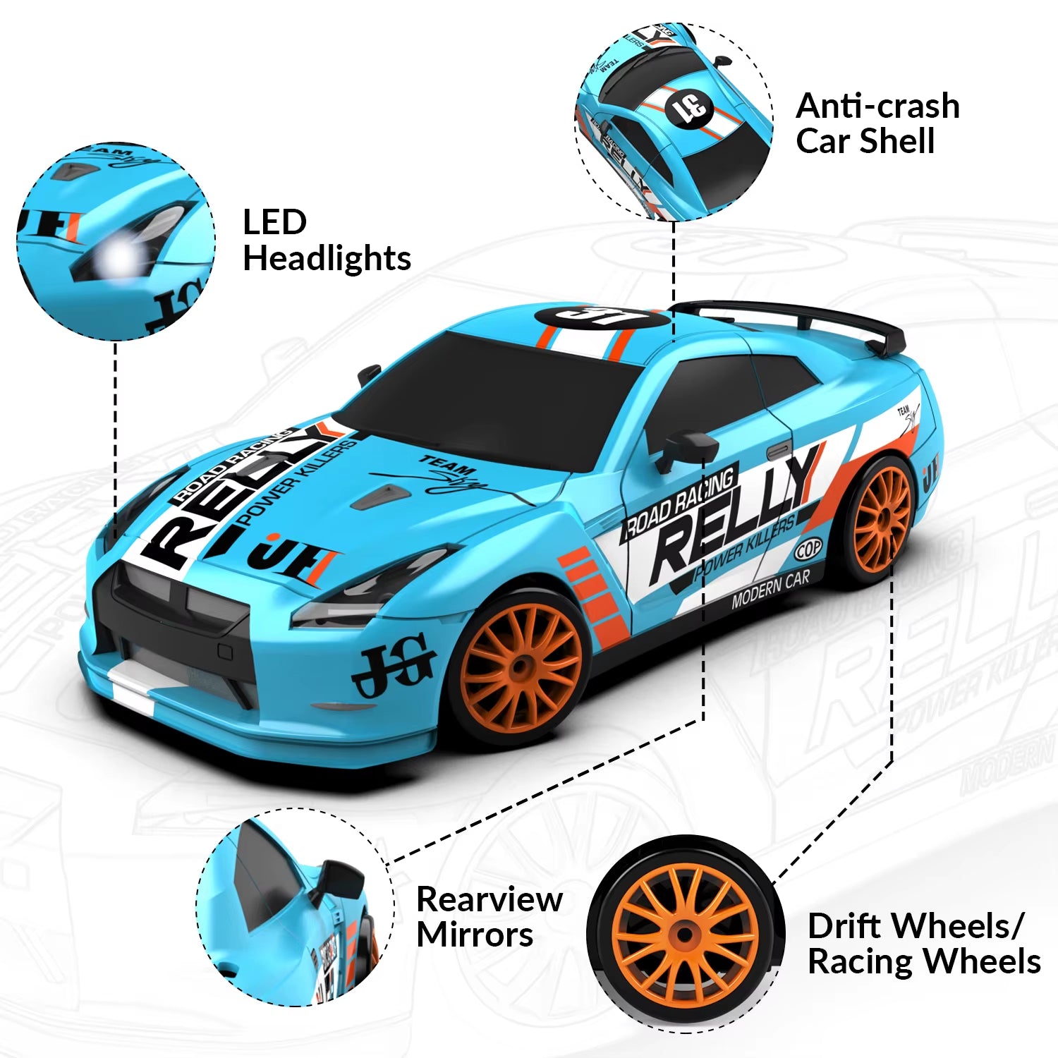 Kids 2.4G Remote Control Car Toys Simulation RC Racing Vehicle Model Toy 1:24 Radio Control High Speed Drift Car Toys