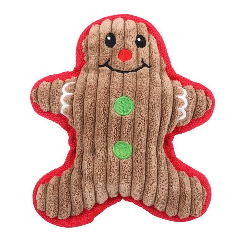 New Arrival Santa Reindeer Gingerbread Man Shape Christmas Pet Interactive & Movement Toy Dog Plush Chew Toys with BB Squeaky
