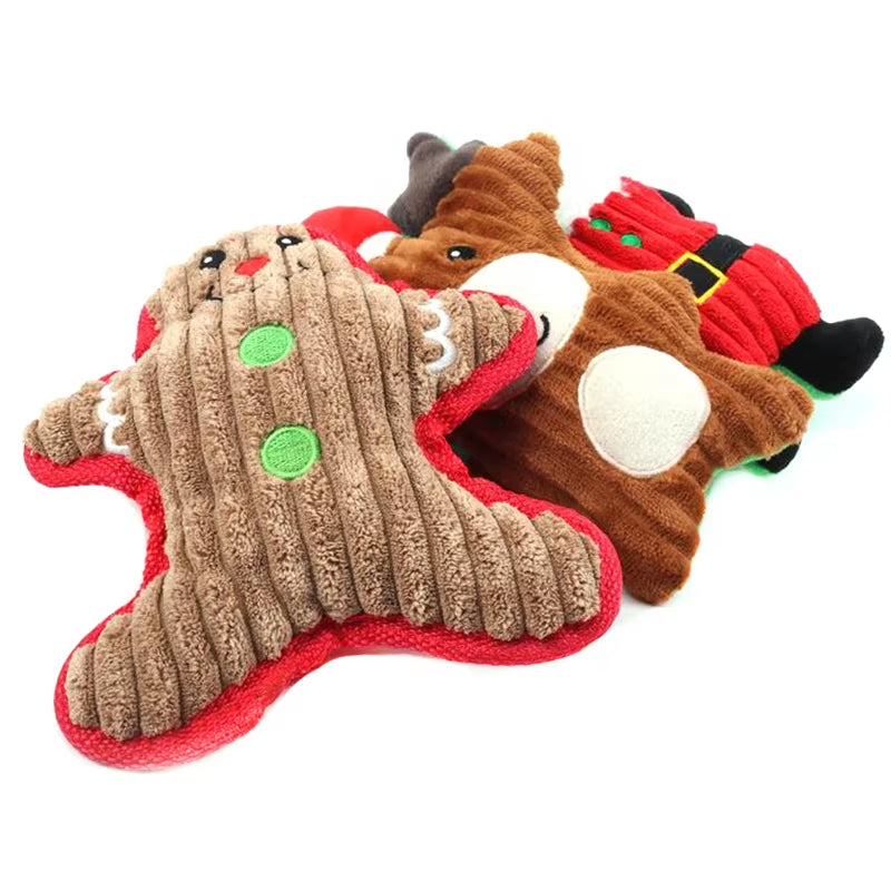 New Arrival Santa Reindeer Gingerbread Man Shape Christmas Pet Interactive & Movement Toy Dog Plush Chew Toys with BB Squeaky