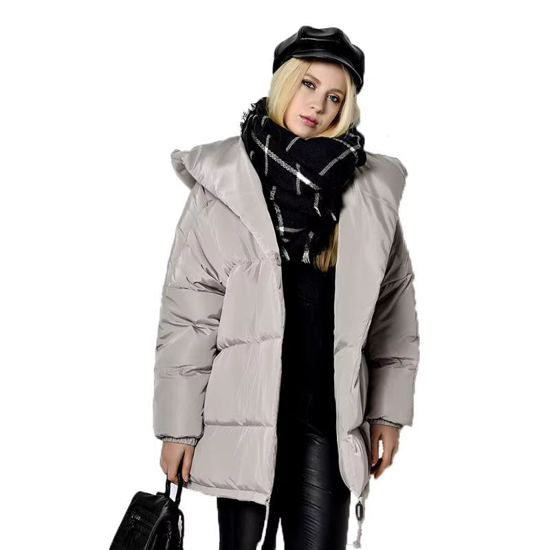 Winter Women Jackets 90% White Duck down Parkas Loose Hooded Coats Medium Long Warm Casual Pink Snow Outwear
