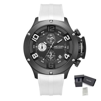 MEGIR Relogio Masculino Luxury Quartz Watch for Men Yellow Silicone Strap Military Sport WristWatch Chronograph with Auto Date 8115