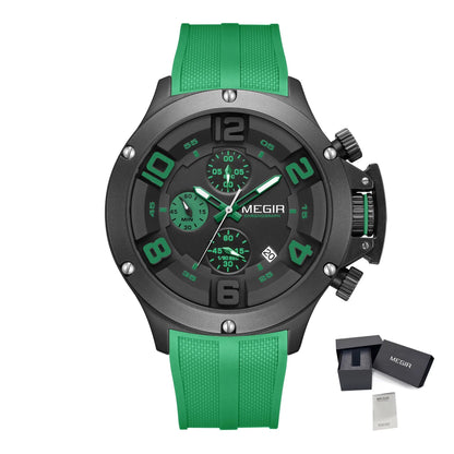MEGIR Relogio Masculino Luxury Quartz Watch for Men Yellow Silicone Strap Military Sport WristWatch Chronograph with Auto Date 8115