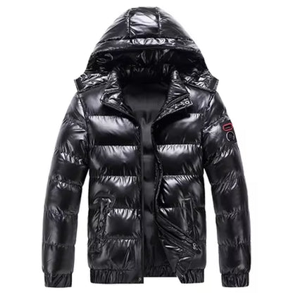 Autumn Men'S Coat Windbreaker Fashion Male Cotton Warm Parka Shiny down Hood Casual Outerwear Thermal Black Bomber Jackets Men