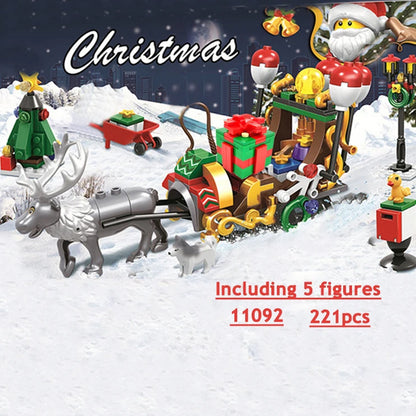 City Train Christmas Winter Village House Santa Gift Set Building Blocks City Street View Architecture Bricks Kids Toys Xmas