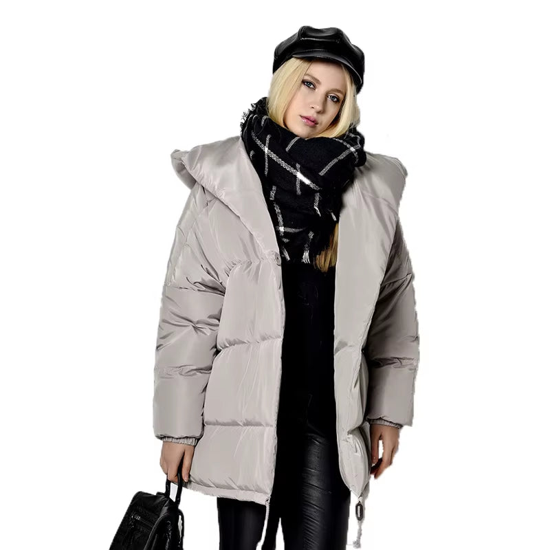 Winter Women Jackets 90% White Duck down Parkas Loose Hooded Coats Medium Long Warm Casual Pink Snow Outwear