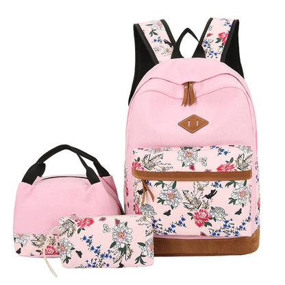 Floral Bags 3pcs Schoolbag Backpack Lunch Bag And Wallets-7