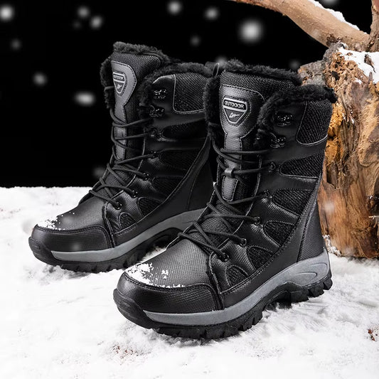 Men'S Winter Fur Integrated Snow Boots in Sizes 39 to 45 Men'S High Top Outdoor Cold Resistant Work Boots anti Slip Shoe Sole