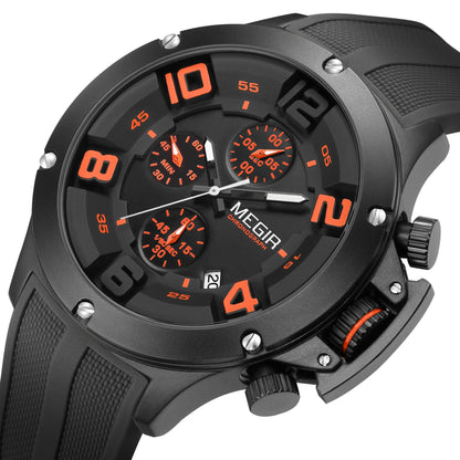 MEGIR Relogio Masculino Luxury Quartz Watch for Men Yellow Silicone Strap Military Sport WristWatch Chronograph with Auto Date 8115