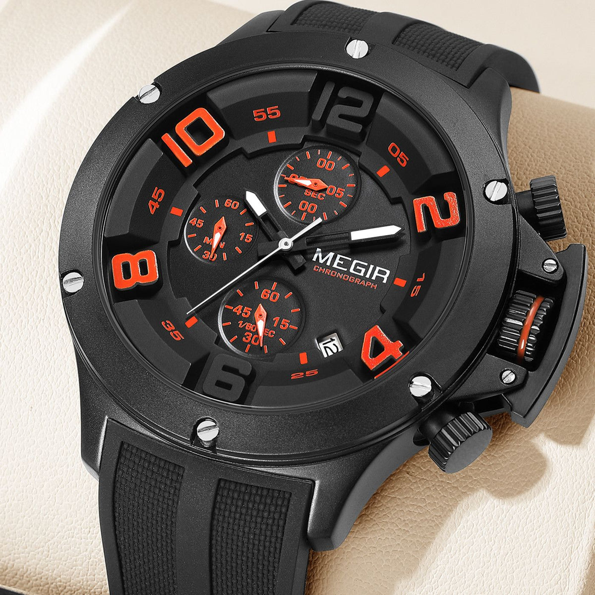 MEGIR Relogio Masculino Luxury Quartz Watch for Men Yellow Silicone Strap Military Sport WristWatch Chronograph with Auto Date 8115