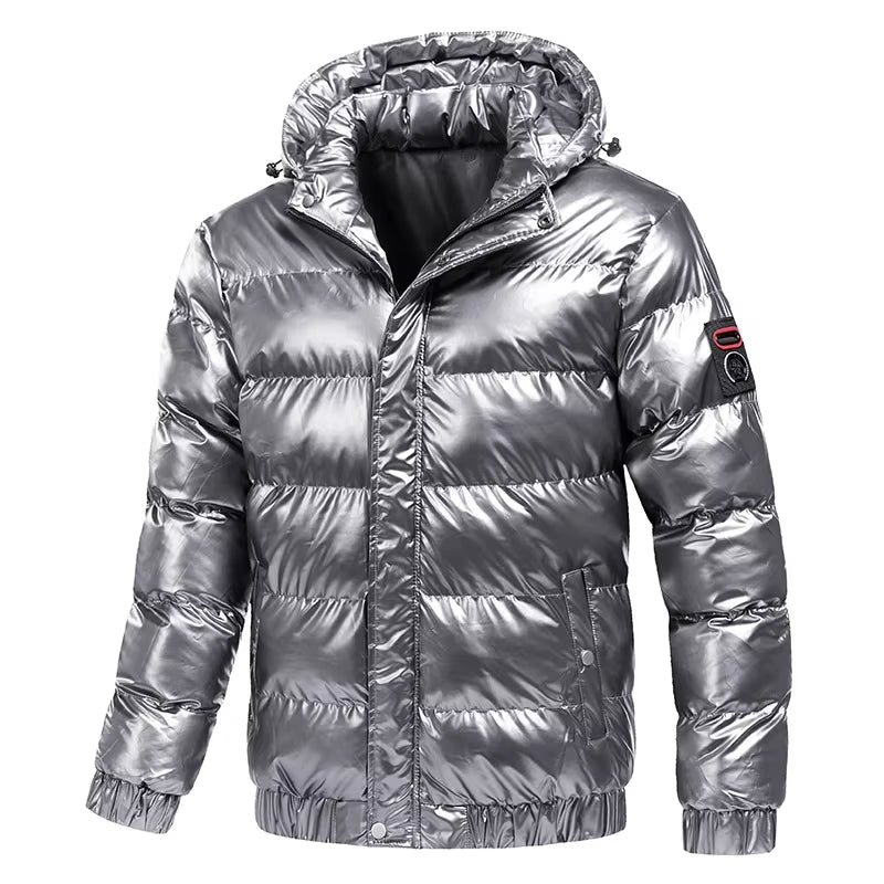 Autumn Men'S Coat Windbreaker Fashion Male Cotton Warm Parka Shiny down Hood Casual Outerwear Thermal Black Bomber Jackets Men