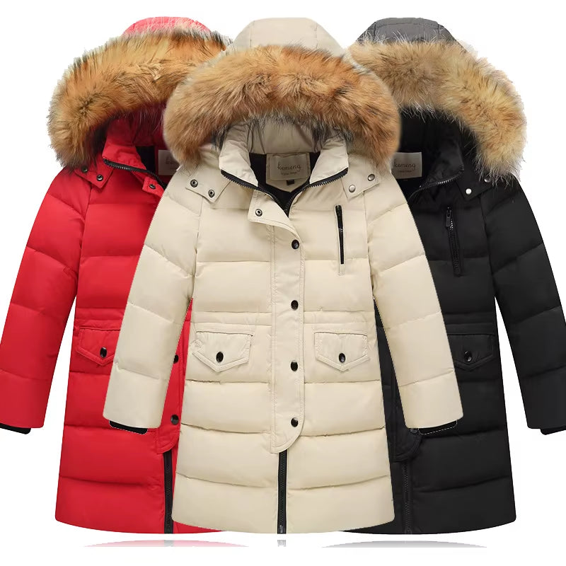 2021 Fashion Children Duck down Jacket Natural Fur Collar Long Thick Winter Jacket Girls Child Coat Outwear Warm for Cold Winter