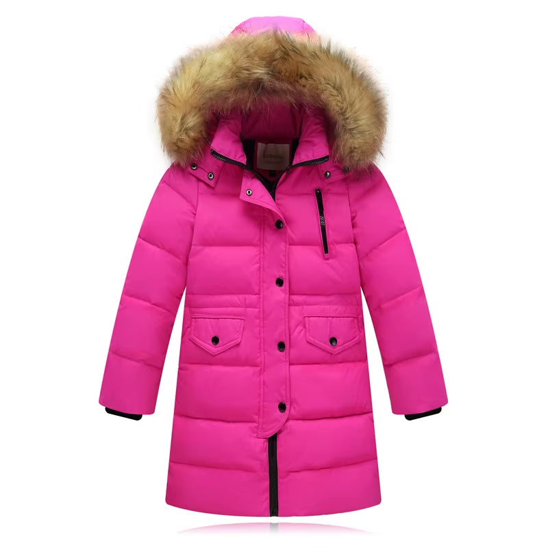2021 Fashion Children Duck down Jacket Natural Fur Collar Long Thick Winter Jacket Girls Child Coat Outwear Warm for Cold Winter