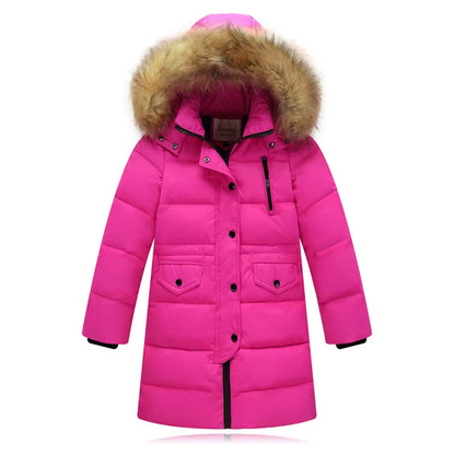 2021 Fashion Children Duck down Jacket Natural Fur Collar Long Thick Winter Jacket Girls Child Coat Outwear Warm for Cold Winter