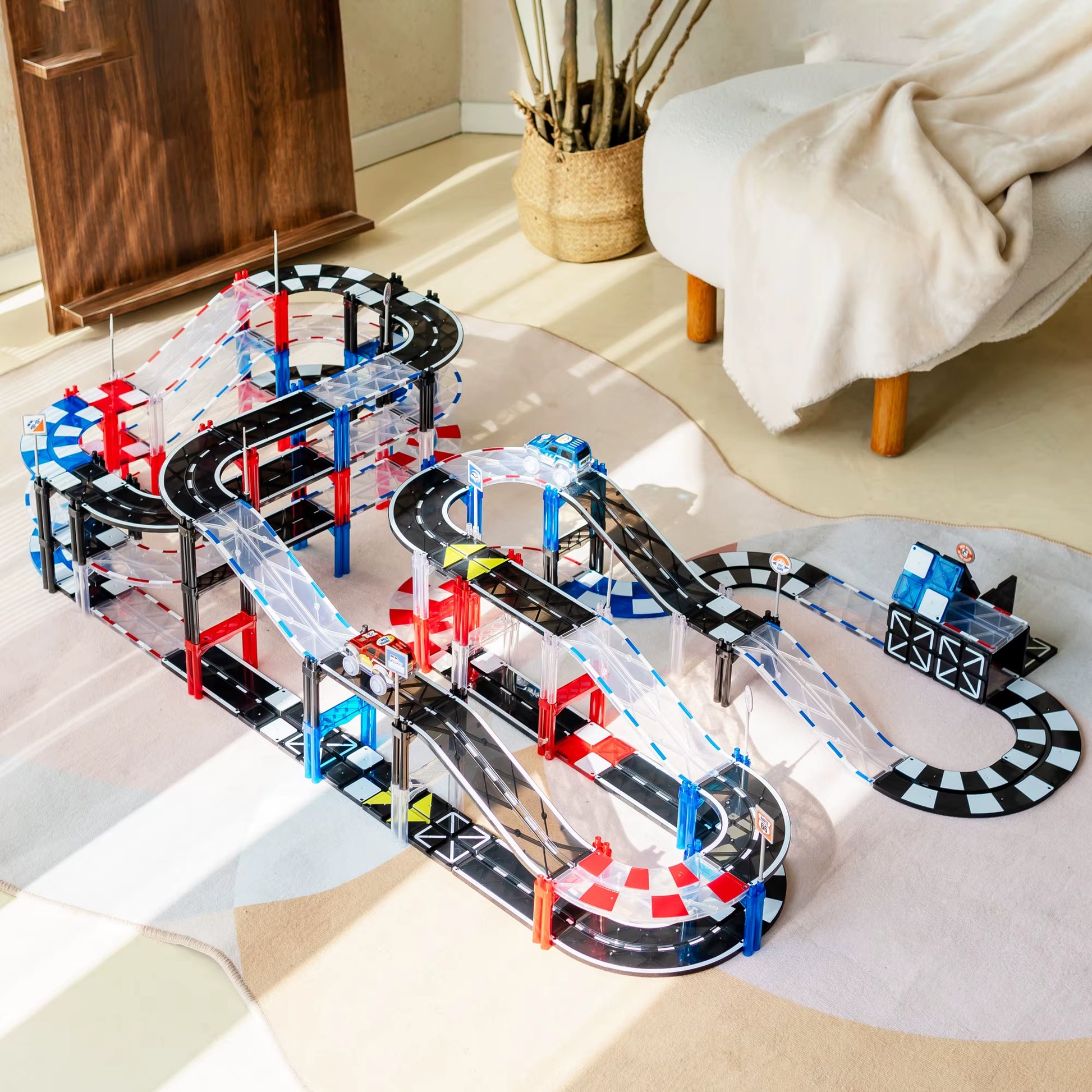 MNTL DIY Rc Car Racing Track Magnetic Toys Kids Railway Car Racing Track Adventure Educational Montessori Building Block Toy Set