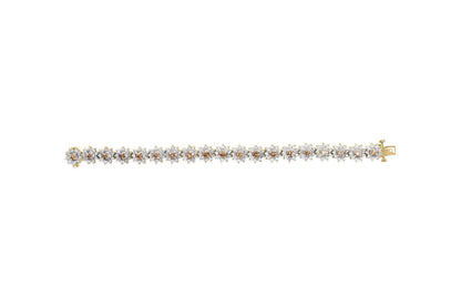 14K Yellow Gold 8.00 Cttw Champagne Diamond Floral Cluster Halo Link Bracelet (H-I Color, I1-I2 Clarity)