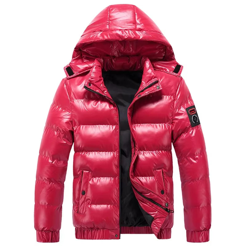Autumn Men'S Coat Windbreaker Fashion Male Cotton Warm Parka Shiny down Hood Casual Outerwear Thermal Black Bomber Jackets Men