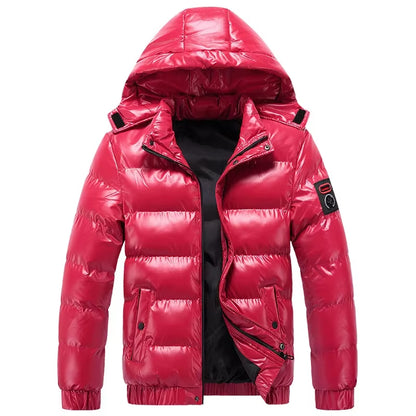 Autumn Men'S Coat Windbreaker Fashion Male Cotton Warm Parka Shiny down Hood Casual Outerwear Thermal Black Bomber Jackets Men