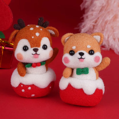 Wool Felt Pokes Christmas Swing Chai Dog 1 to 1 Video Teaching Handmade DIY