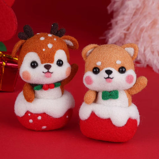 Wool Felt Pokes Christmas Swing Chai Dog 1 to 1 Video Teaching Handmade DIY