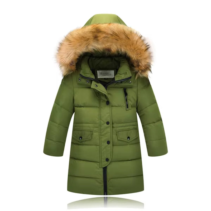 2021 Fashion Children Duck down Jacket Natural Fur Collar Long Thick Winter Jacket Girls Child Coat Outwear Warm for Cold Winter