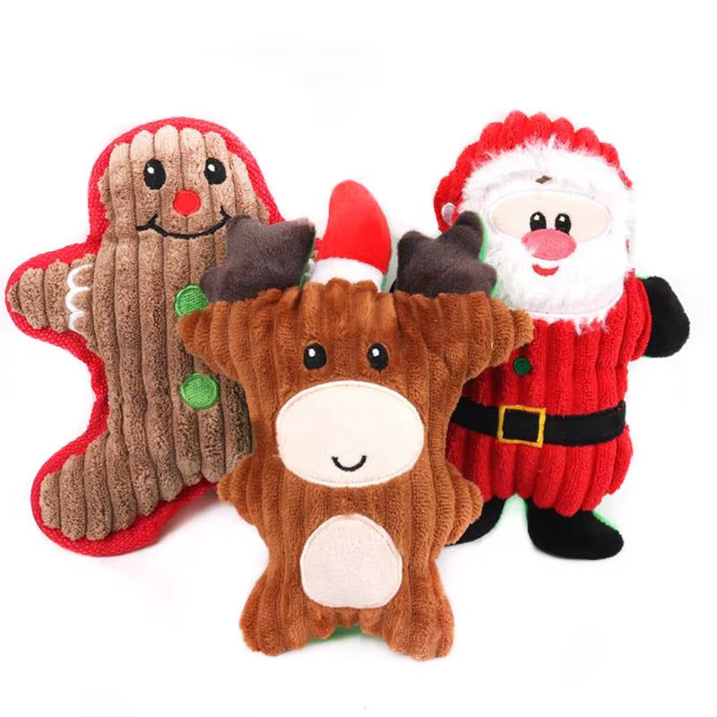 New Arrival Santa Reindeer Gingerbread Man Shape Christmas Pet Interactive & Movement Toy Dog Plush Chew Toys with BB Squeaky
