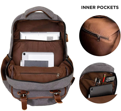 Canvas Laptop Backpack for School Hiking Work Cotton Sleeve Durable Backpack for Men Women