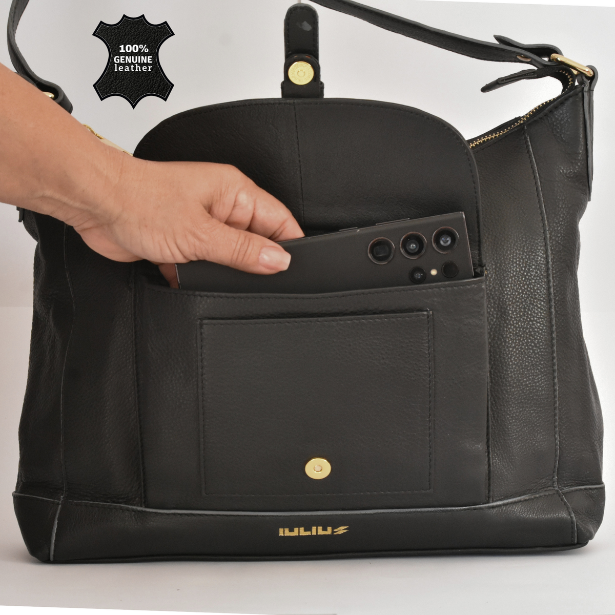 Bolso de Hombro de Cuero Negro – Elegante y Funcional – IULIUS