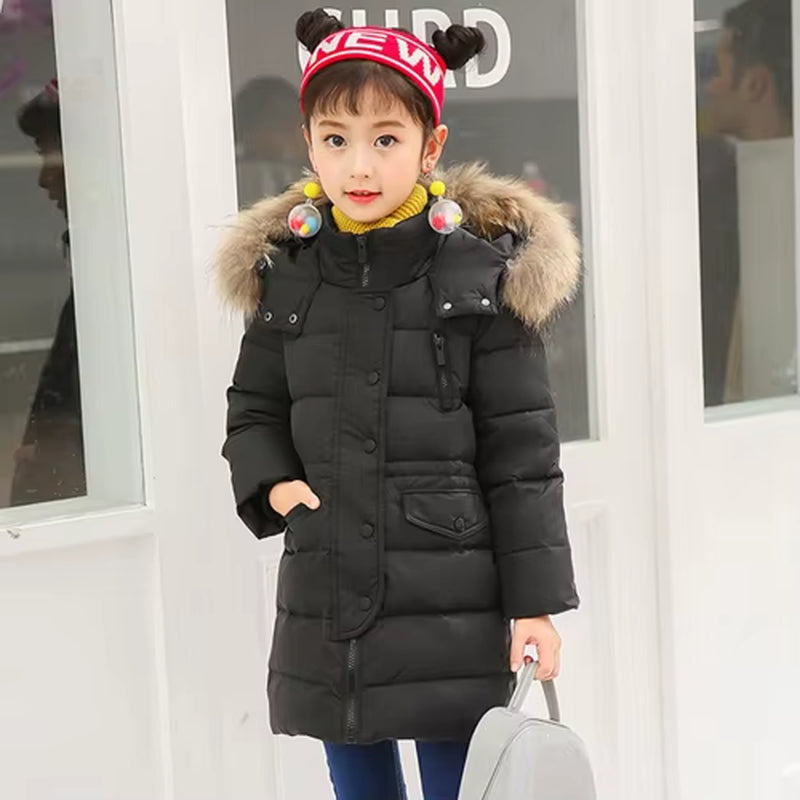 2021 Fashion Children Duck down Jacket Natural Fur Collar Long Thick Winter Jacket Girls Child Coat Outwear Warm for Cold Winter