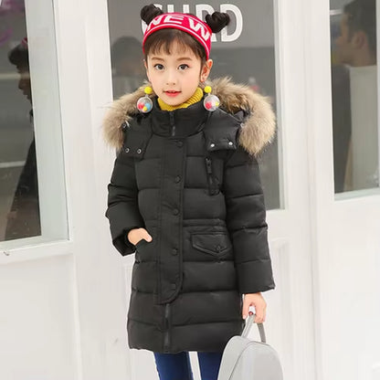 2021 Fashion Children Duck down Jacket Natural Fur Collar Long Thick Winter Jacket Girls Child Coat Outwear Warm for Cold Winter