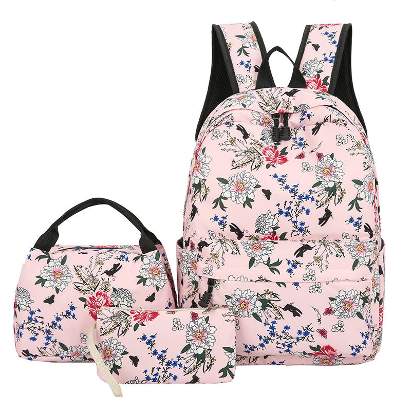 Floral Bags 3pcs Schoolbag Backpack Lunch Bag And Wallets-5