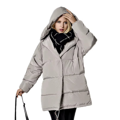 Winter Women Jackets 90% White Duck down Parkas Loose Hooded Coats Medium Long Warm Casual Pink Snow Outwear