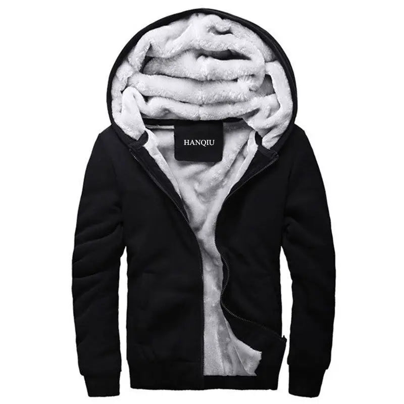 Black Hoodies Men 2025 Winter Jacket Fashion Thick Men'S Hooded Sweatshirt Male Warm Fur Liner Sportswear Tracksuits Mens Coat