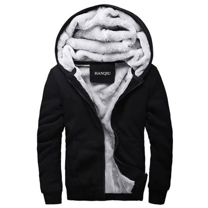 Black Hoodies Men 2025 Winter Jacket Fashion Thick Men'S Hooded Sweatshirt Male Warm Fur Liner Sportswear Tracksuits Mens Coat