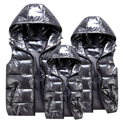 Winter Parent-Child Matching Outfits Shiny Child Waistcoat Cotton Girls Boys Vest Kids Jackets Children Outerwear for 100-185Cm