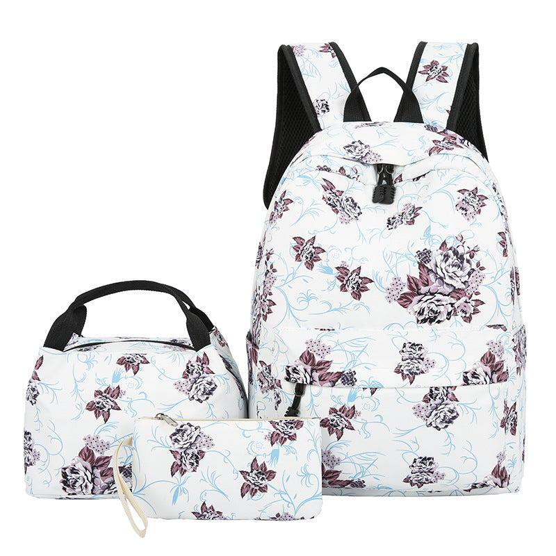 Floral Bags 3pcs Schoolbag Backpack Lunch Bag And Wallets-4