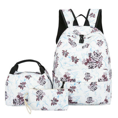 Floral Bags 3pcs Schoolbag Backpack Lunch Bag And Wallets-4