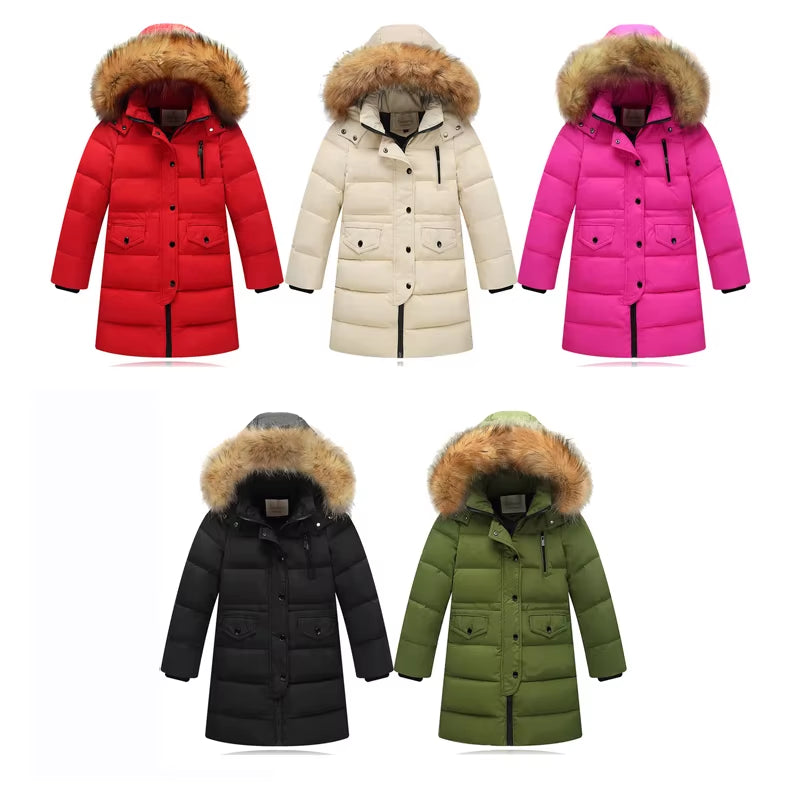 2021 Fashion Children Duck down Jacket Natural Fur Collar Long Thick Winter Jacket Girls Child Coat Outwear Warm for Cold Winter