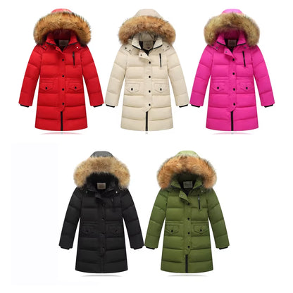 2021 Fashion Children Duck down Jacket Natural Fur Collar Long Thick Winter Jacket Girls Child Coat Outwear Warm for Cold Winter