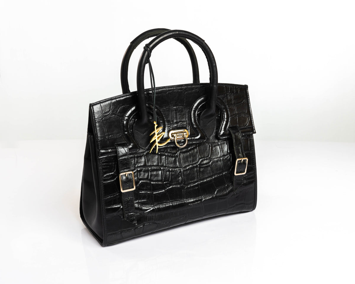 Stacy - Black Croc Tote Bag