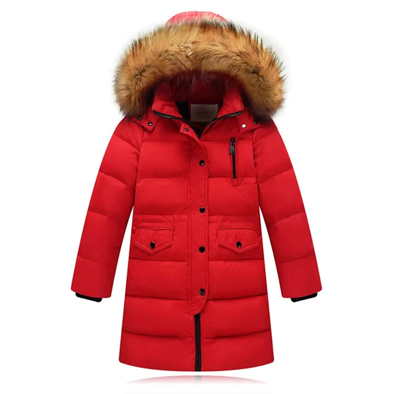 2021 Fashion Children Duck down Jacket Natural Fur Collar Long Thick Winter Jacket Girls Child Coat Outwear Warm for Cold Winter