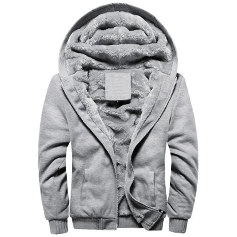 Black Hoodies Men 2025 Winter Jacket Fashion Thick Men'S Hooded Sweatshirt Male Warm Fur Liner Sportswear Tracksuits Mens Coat