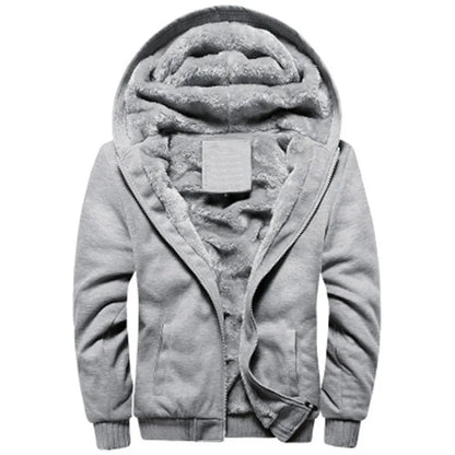 Black Hoodies Men 2025 Winter Jacket Fashion Thick Men'S Hooded Sweatshirt Male Warm Fur Liner Sportswear Tracksuits Mens Coat